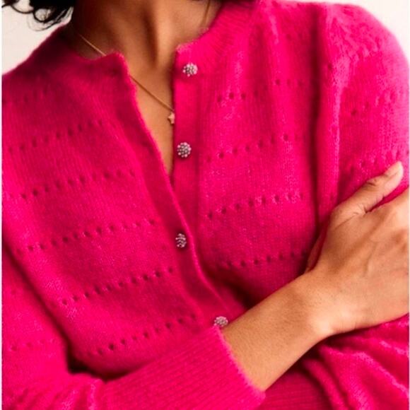 Boden Mohair Wool Blend Fluffy Textured Cardigan Vibrant Pink - Picture 2 of 13